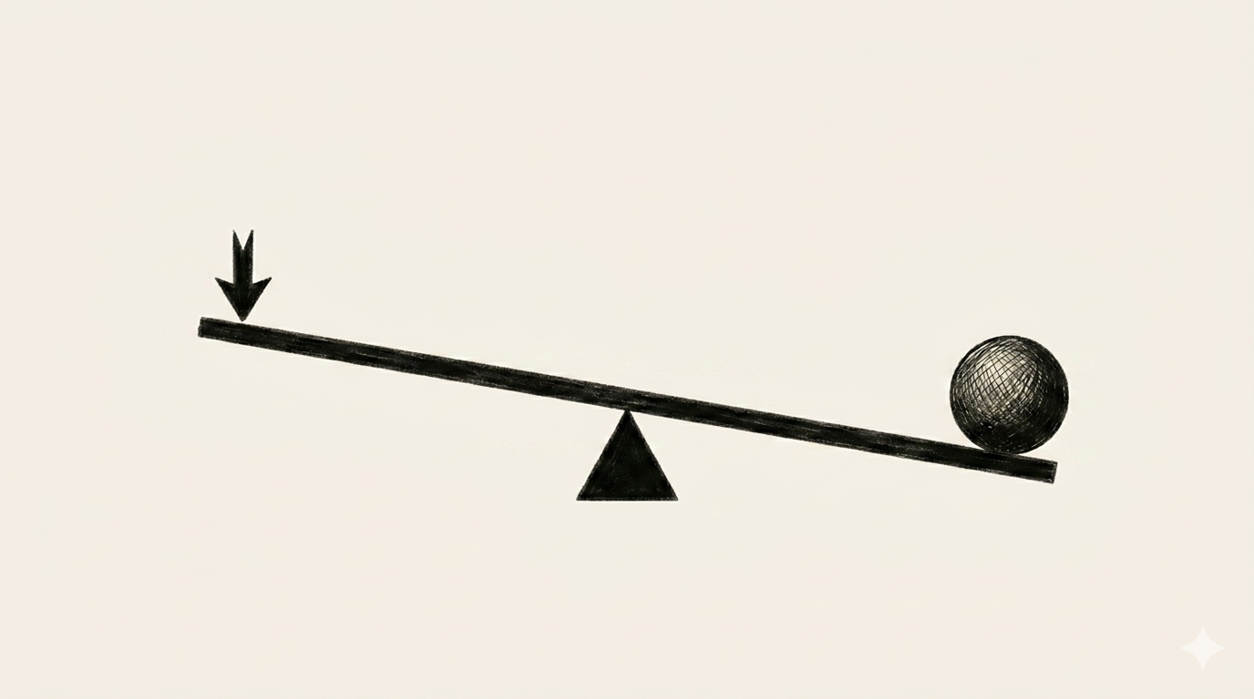 Illustration of a lever applying force to balance a heavy weight